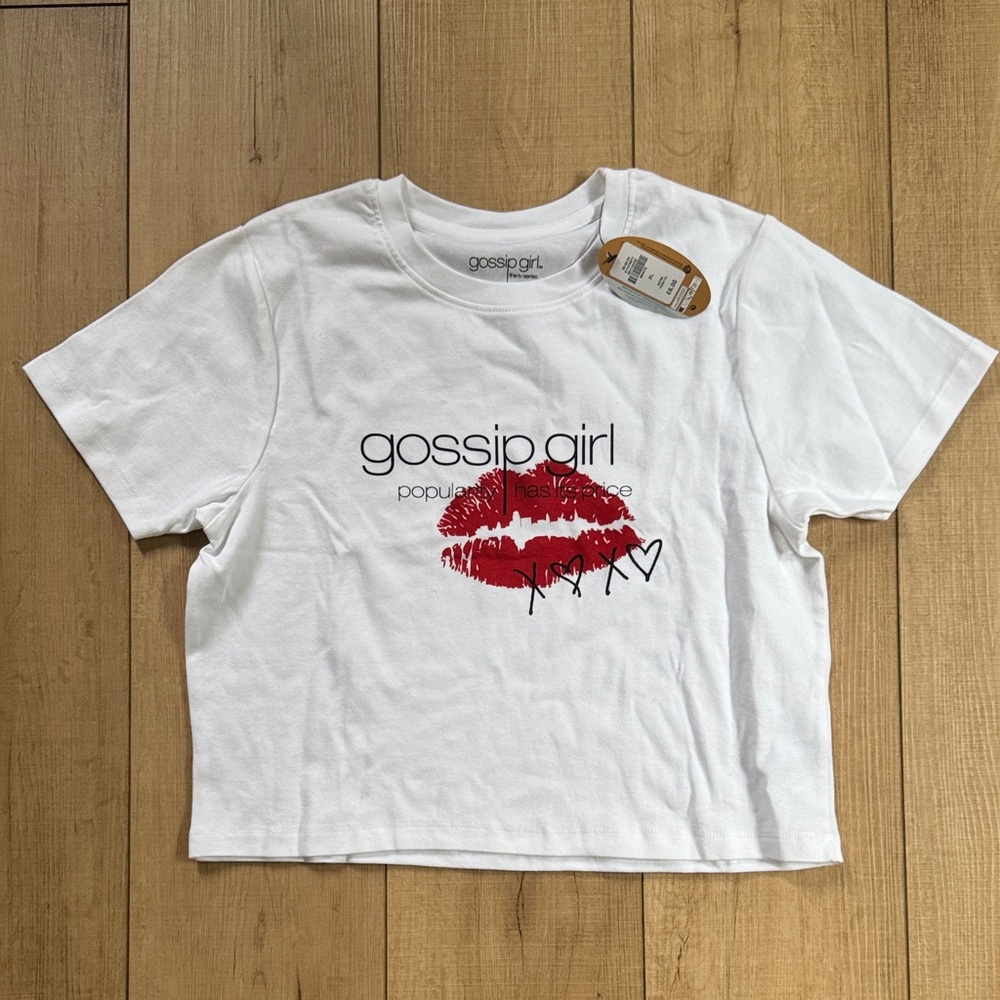 Gossip Girl White Tee with Red Lips Design